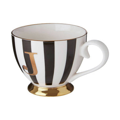 Duchess Black and White Monogram Mug with J