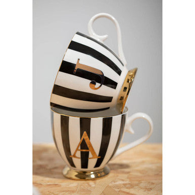 Duchess Black and White Monogram Mug with J