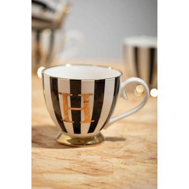 Duchess Black and White Monogram Mug with H