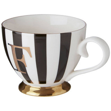 Duchess Black and White Monogram Mug with F