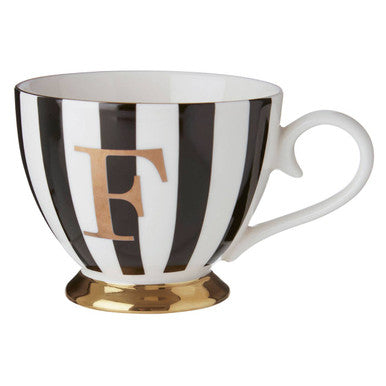 Duchess Black and White Monogram Mug with F