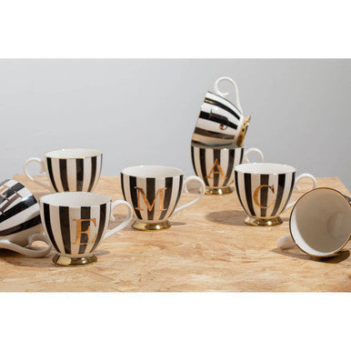 Duchess Black and White Monogram Mug with F