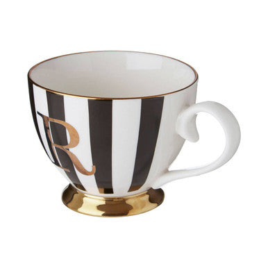 Duchess Black and White Monogram Mug with R
