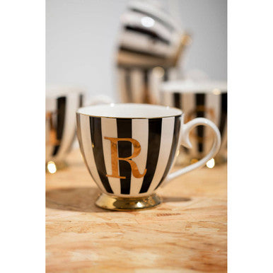 Duchess Black and White Monogram Mug with R