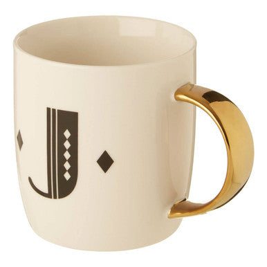 Diamond Deco White Monogram Mug J