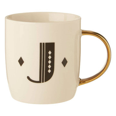 Diamond Deco White Monogram Mug J