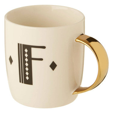 Diamond Deco White Monogram Mug F