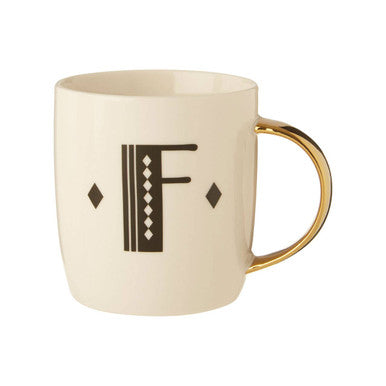 Diamond Deco White Monogram Mug F