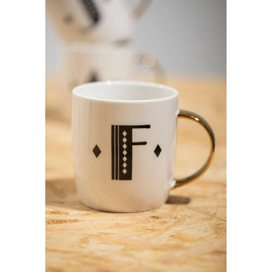 Diamond Deco White Monogram Mug F