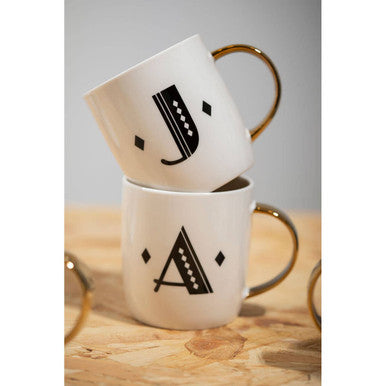 Diamond Deco White Monogram Mug A