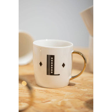 Diamond Deco White Monogram Mug L