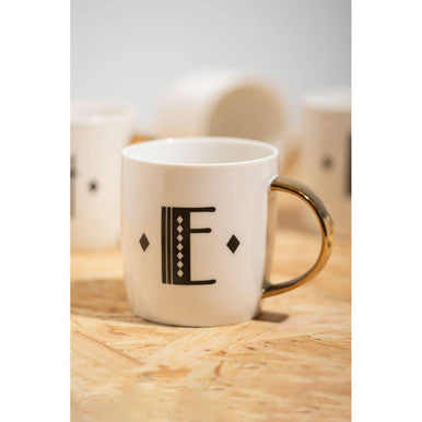Diamond Deco White Monogram Mug E