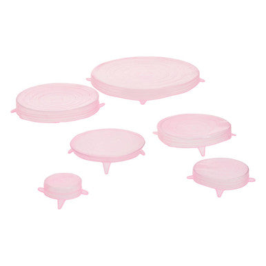Set Of Six Zing Pink Silicone Lids