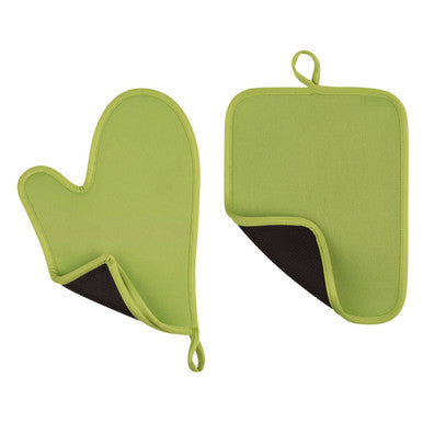 Lime Green Neoprene Oven Glove And Pot Holder Set