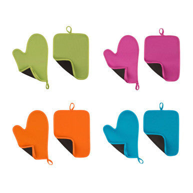 Blue Neoprene Oven Glove And Pot Holder Set