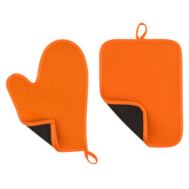 Orange Neoprene Oven Glove And Pot Holder Set