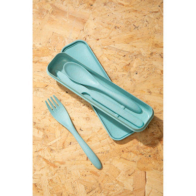 Mimo 3 Piece Mint Wheat Straw Travel Cutlery Set