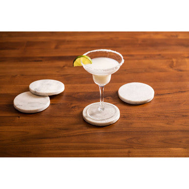 Kindia Set Of 4 White Marble Round Coasters