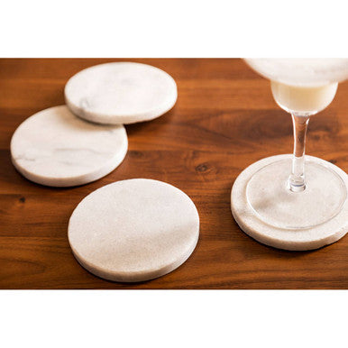 Kindia Set Of 4 White Marble Round Coasters