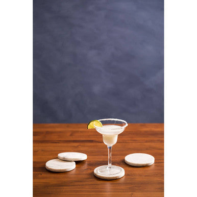 Kindia Set Of 4 White Marble Round Coasters