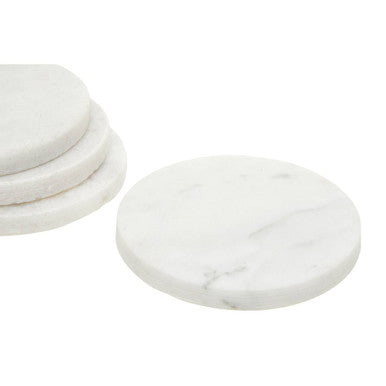 Kindia Set Of 4 White Marble Round Coasters