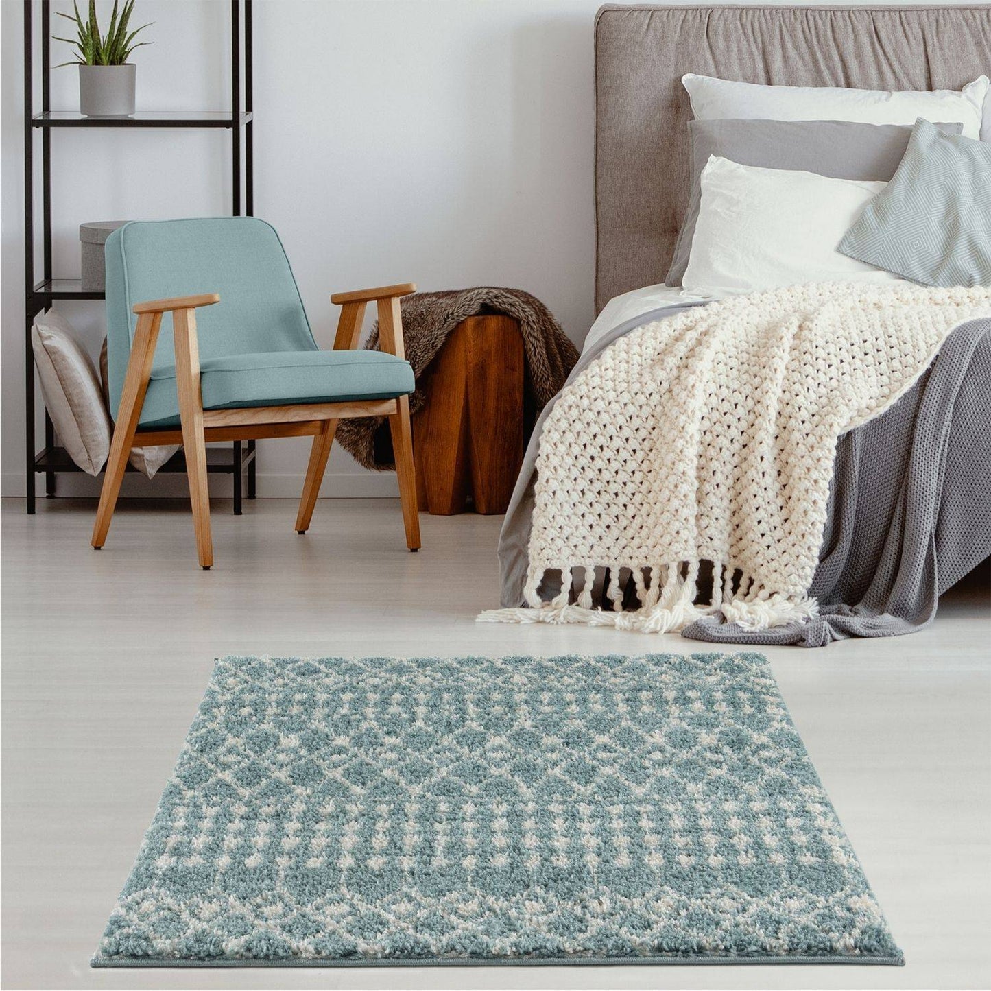 Moroccan Duck Egg Blue Shaggy Rug | 1050