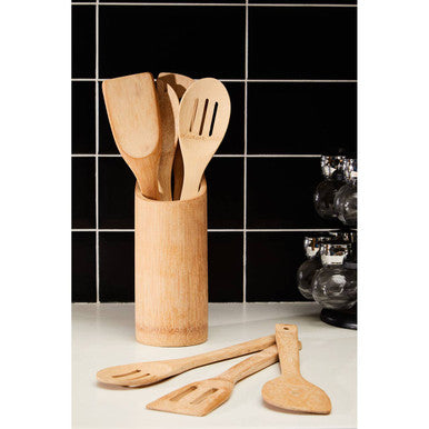 Aleki 6Pc Bamboo Kitchen Tool Set With Holder