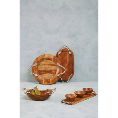 Vine Acacia Wood Set Of 3 Dip Bowls With Tray