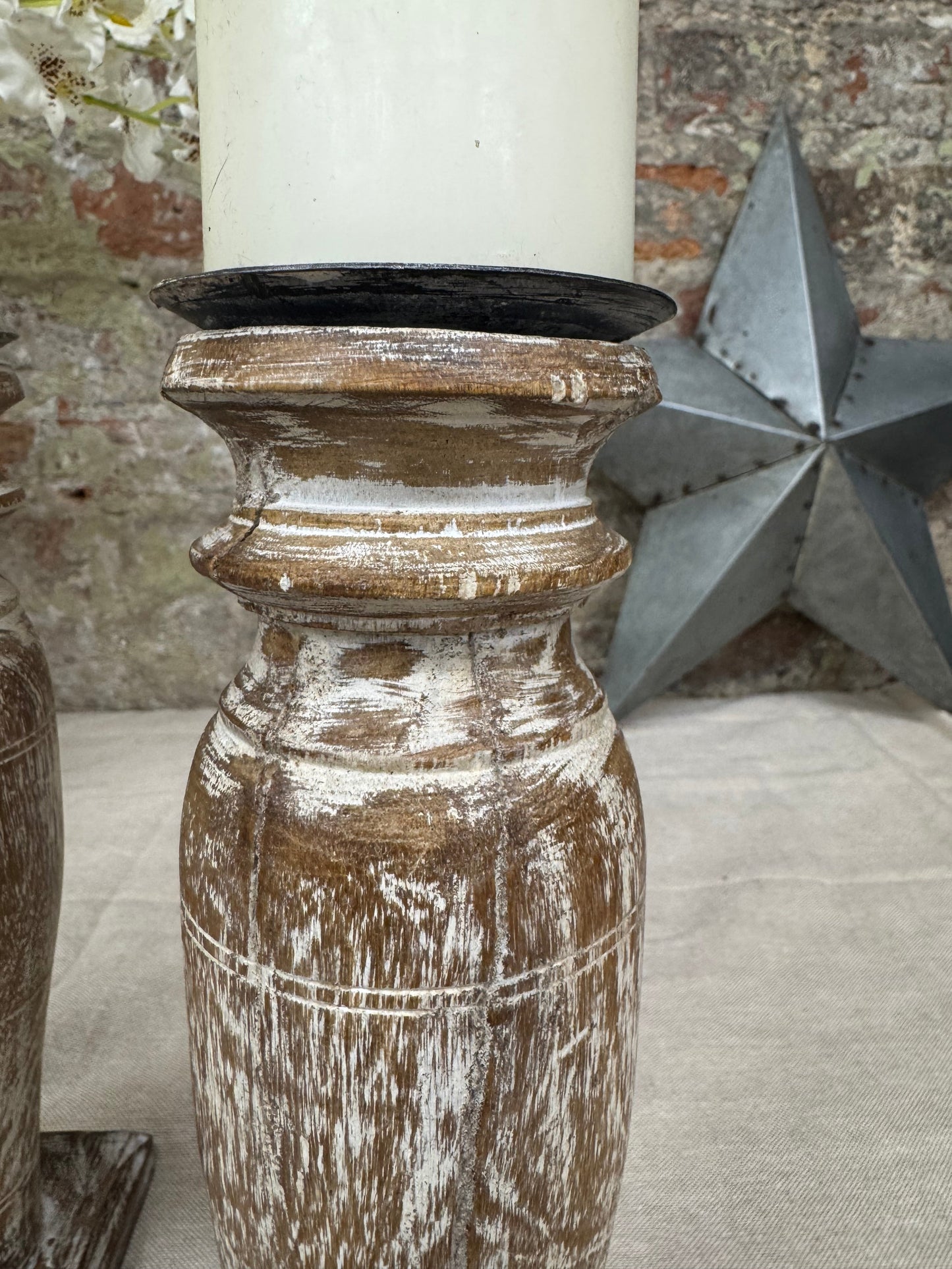 Pair Of Rustic Wooden Candle Holders / Large Church Candle Candlesticks /A