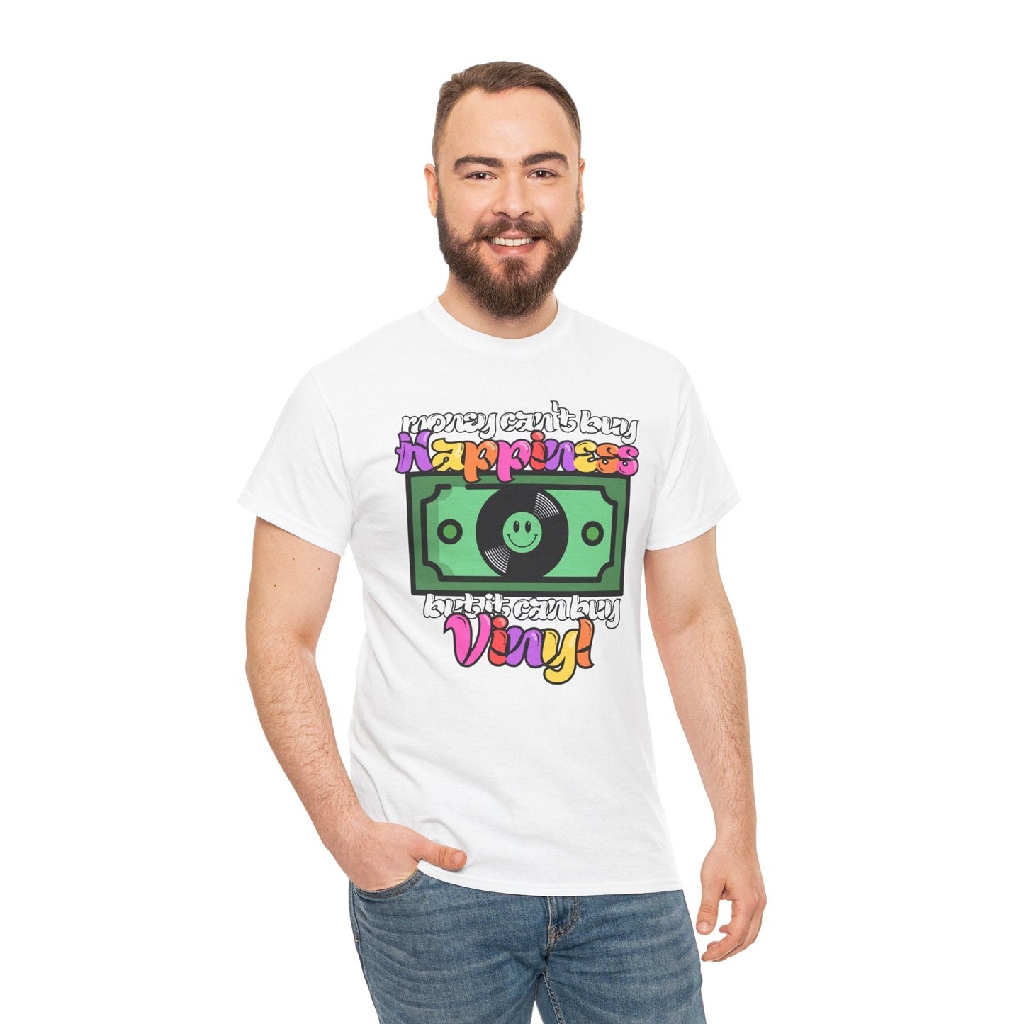 'Money can't buy happiness' Men's Vinyl T-Shirt