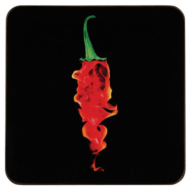 Set Of Four Flaming Chilli Coasters