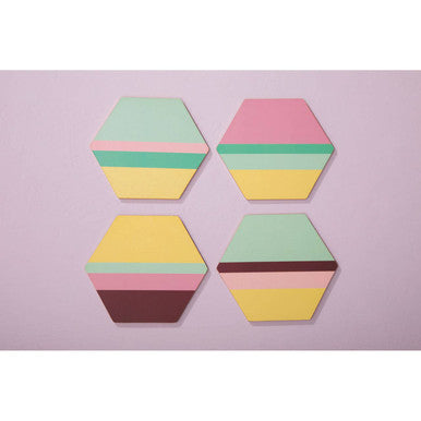 Mimo Set Of 4 Miami Striped Gold Foil Coasters