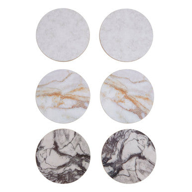 Mimo  6Pc Marble Effect Assorted Cork Coasters