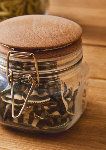 Luca Square 500Ml Glass Jar With Wooden Lid