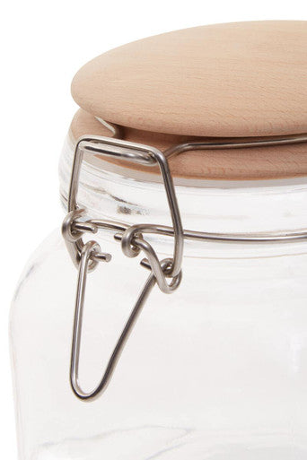Luca Square 800Ml Glass Jar With Wooden Lid