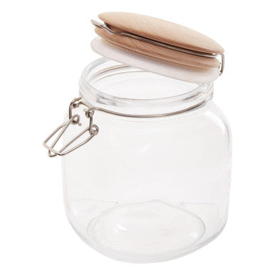 Luca Square 1050Ml Glass Jar With Wooden Lid