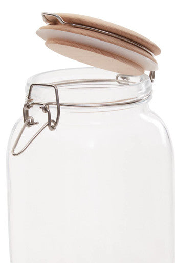 Luca Square 1550Ml Glass Jar With Wooden Lid