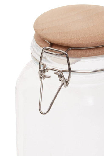 Luca Square 2150Ml Glass Jar With Wooden Lid.