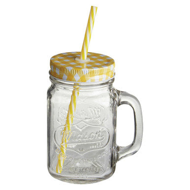 Embossed Mason Square Jar Mug With Yellow Lid