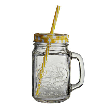 Embossed Mason Square Jar Mug With Yellow Lid