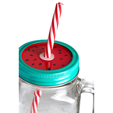 Embossed Mason Square Jar Mug With Watermelon Lid