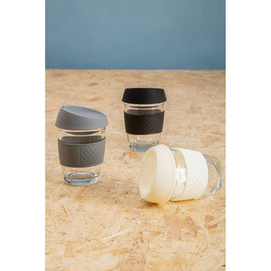 Mimo Glass Mug With Grey Silicone Band Lid
