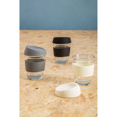 Mimo Glass Mug With Grey Silicone Band Lid