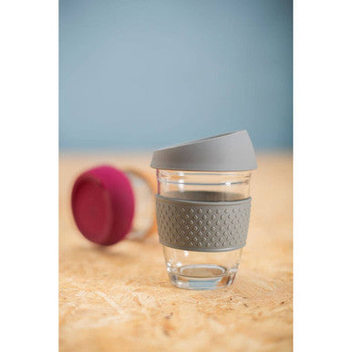 Mimo Glass Mug With Grey Silicone Band Lid