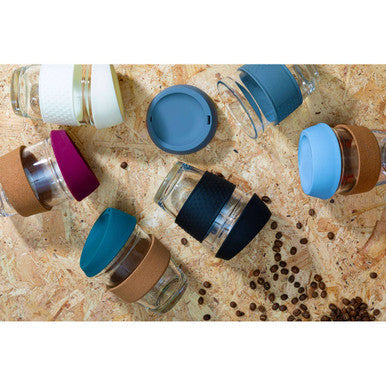 Mimo Glass Mug With Grey Silicone Band Lid