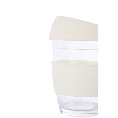 Mimo Glass Mug With Cream Silicone Band Lid