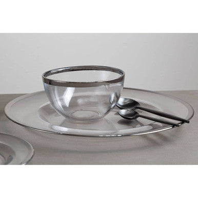 Ida 15Cm Plain Glass Bowl With Silver Rim