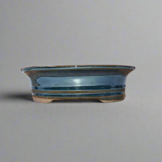 16cm Glazed Bonsai Pot | Oval | 16cm x 12cm x 4cm | Blue