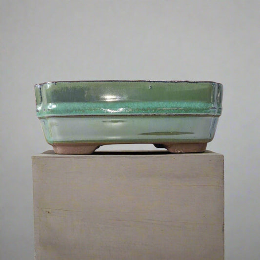 16cm Glazed Bonsai Pot | Rectangle | 16cm x 13cm x 4cm | Green