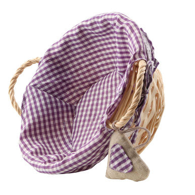 Purple Gingham Lining Round Willow Basket